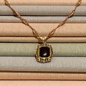 Vintage Signed 1928 Gold and Black Pendant Necklace